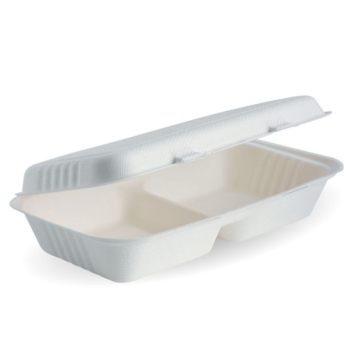 11x6x3" Rectangular 2-Compartment White Clamshell 100/Carton