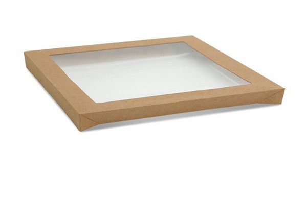 Brown/PET Large Square Catering Tray Lid 100/Carton